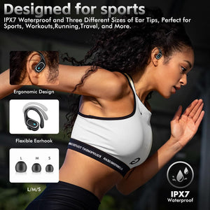 Bluetooth Headphones Wireless Earbuds with Earhooks for Sport, Hifi Stereo, ENC Mic, 80Hrs LED Display, IPX7 Waterproof Ear Buds for during Running/Workout Black