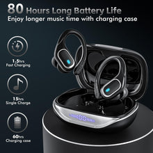 Bluetooth Headphones Wireless Earbuds with Earhooks for Sport, Hifi Stereo, ENC Mic, 80Hrs LED Display, IPX7 Waterproof Ear Buds for during Running/Workout Black